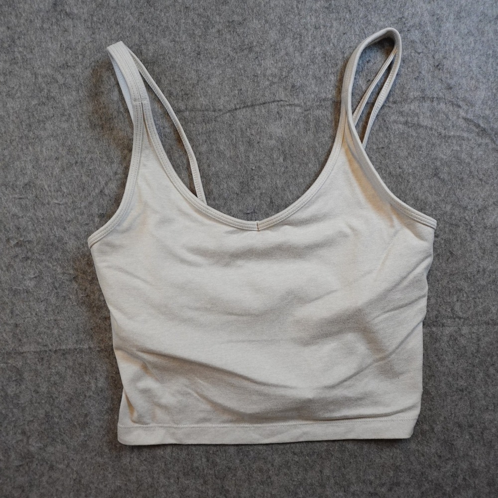 Vuori Top Women Small Beige Halo Performance Crop Scoop Neck Active Yoga Tank